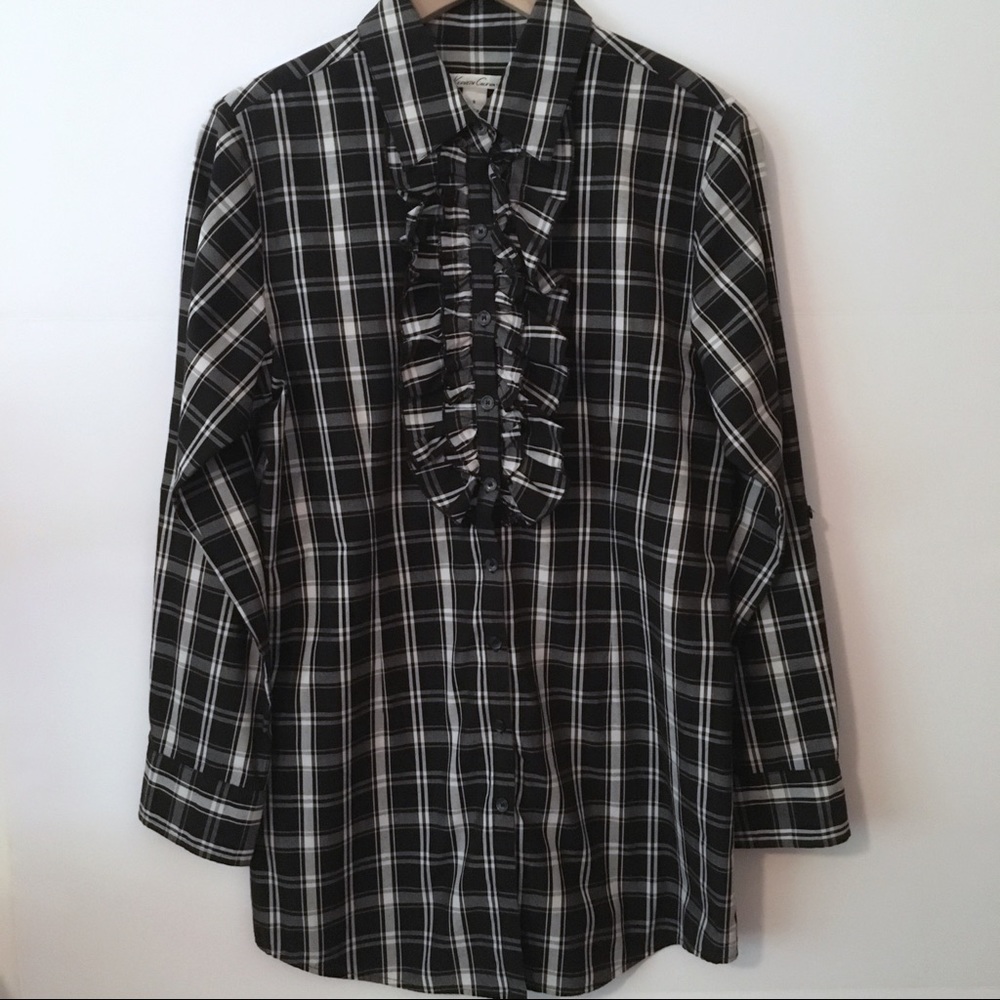 Kenneth Cole Plaid Ruffles Shirt, 6